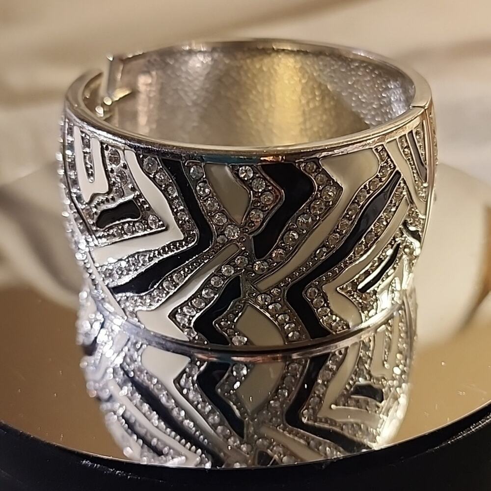 Vintage Zebra Hinged Cuff Bracelet